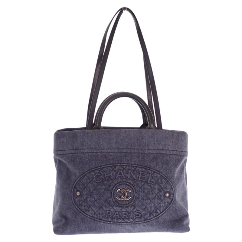 シャネル CHANEL ココマーク キルティング A93373 トートバッグ デニム レザー ブラック シルバー金具 レディース【中古】【Aランク】