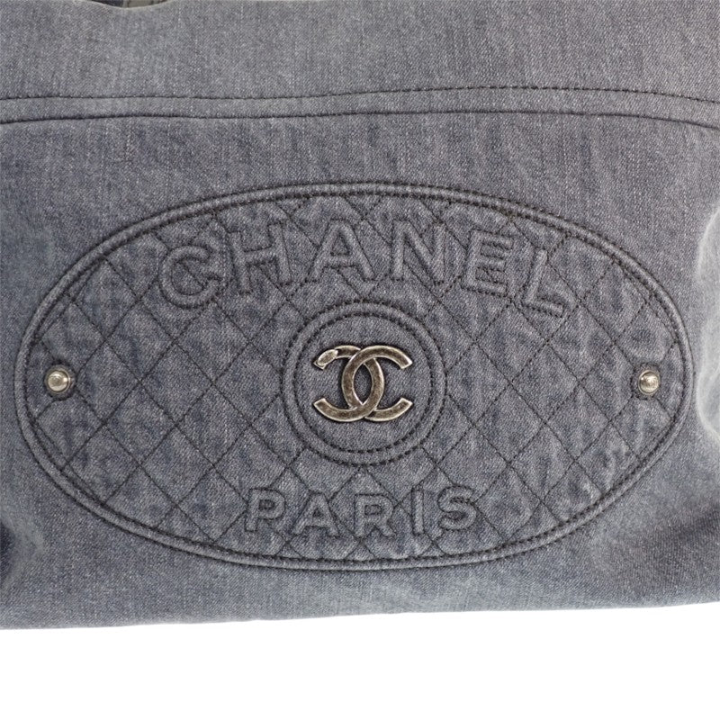シャネル CHANEL ココマーク キルティング A93373 トートバッグ デニム レザー ブラック シルバー金具 レディース【中古】【Aランク】