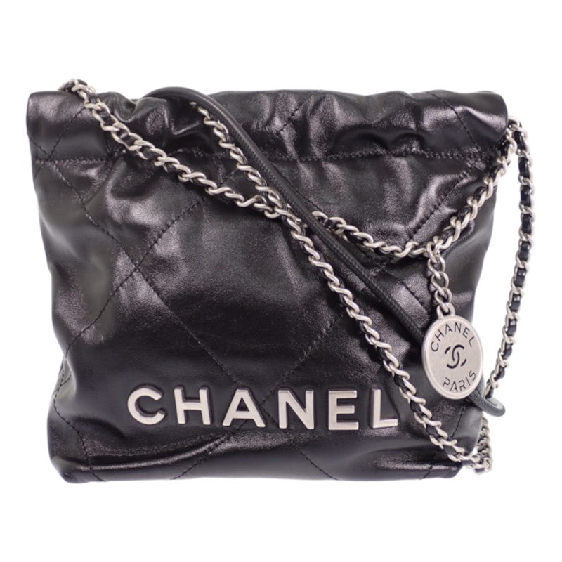 シャネル CHANEL 22 ミニ ハンドバッグ 新型 AS3980 2WAYバッグ シャイニーカーフスキン ブラック シルバー金具 レディース【中古】【Aランク】
