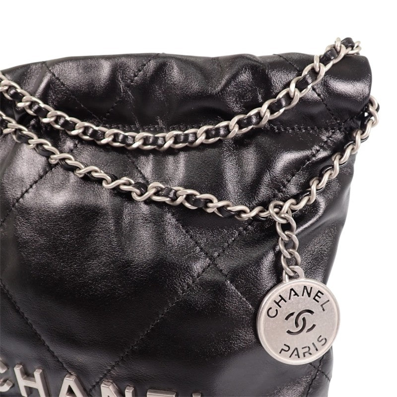 シャネル CHANEL 22 ミニ ハンドバッグ 新型 AS3980 2WAYバッグ シャイニーカーフスキン ブラック シルバー金具 レディース【中古】【Aランク】