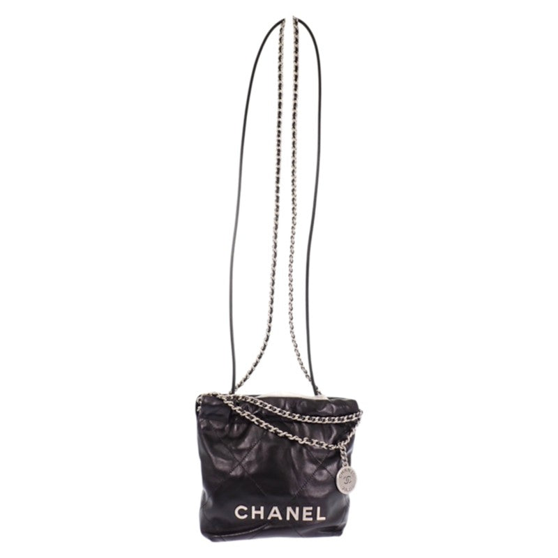 シャネル CHANEL 22 ミニ ハンドバッグ 新型 AS3980 2WAYバッグ シャイニーカーフスキン ブラック シルバー金具 レディース【中古】【Aランク】