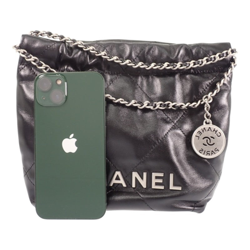 シャネル CHANEL 22 ミニ ハンドバッグ 新型 AS3980 2WAYバッグ シャイニーカーフスキン ブラック シルバー金具 レディース【中古】【Aランク】