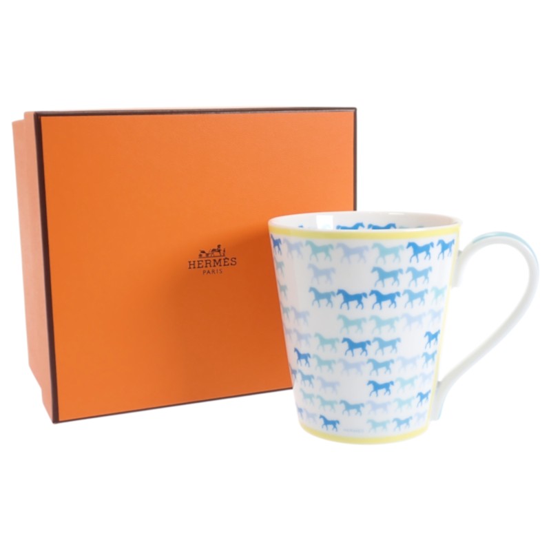 エルメス HERMES カヴァルカラーマグカップ 食器 ポーセリン ブルー【中古】【Sランク】