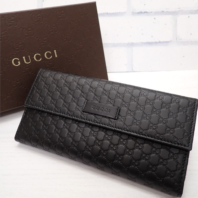 グッチ GUCCI Wホック 449393_BMJ1G_1000 長財布 レザー ブラック ゴールド金具 メンズ レディース【中古】【Aランク】