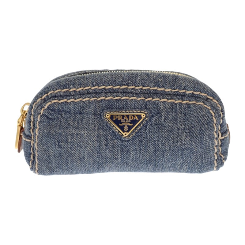 プラダ PRADA デニム 1N0175 ポーチ デニム ブルー ゴールド金具 レディース メンズ【中古】【Bランク】