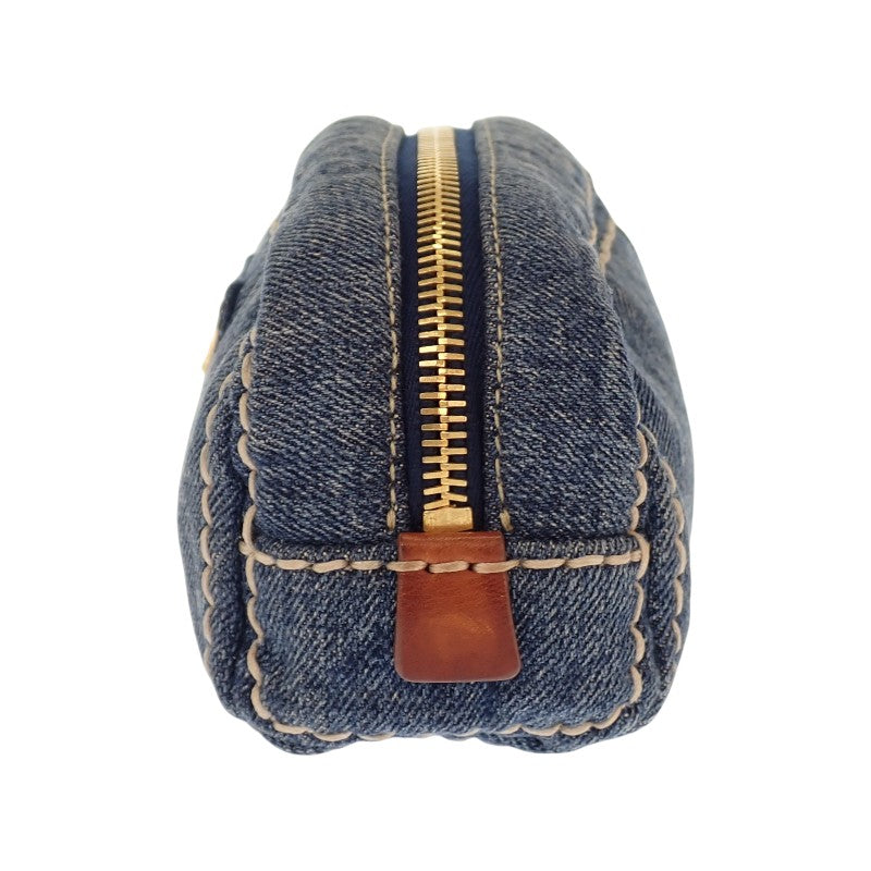 プラダ PRADA デニム 1N0175 ポーチ デニム ブルー ゴールド金具 レディース メンズ【中古】【Bランク】