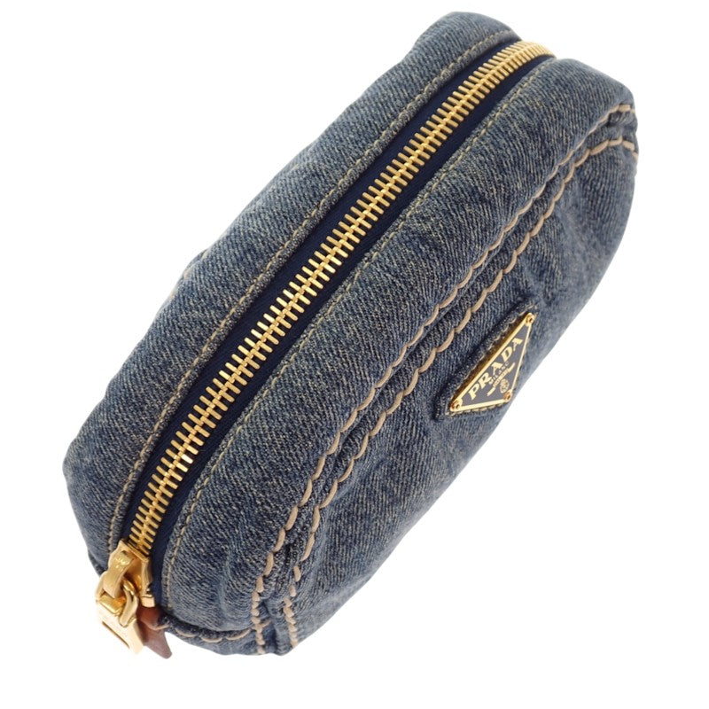 プラダ PRADA デニム 1N0175 ポーチ デニム ブルー ゴールド金具 レディース メンズ【中古】【Bランク】