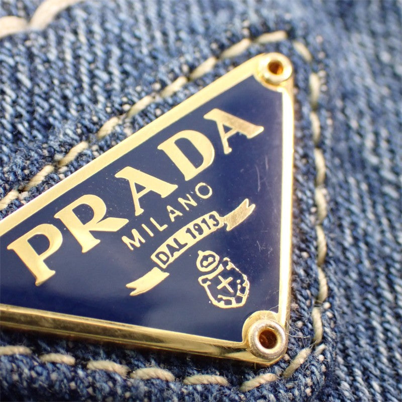 プラダ PRADA デニム 1N0175 ポーチ デニム ブルー ゴールド金具 レディース メンズ【中古】【Bランク】