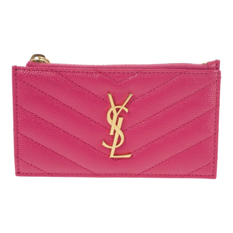 サンローラン SAINT LAURENT モノグラム フラグメント ジップカードケース 607915 カードケース カーフ ピンク ゴールド金具 レディース【中古】【ABランク】