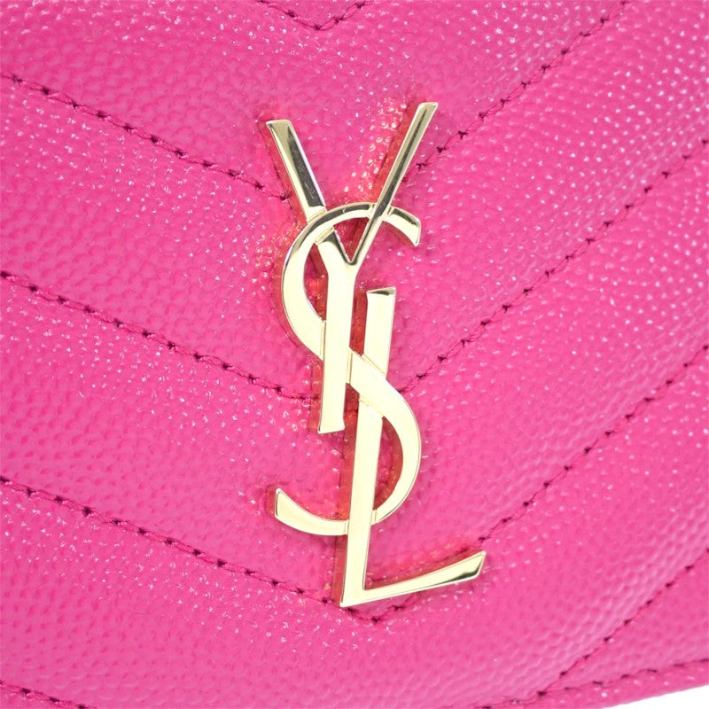 サンローラン SAINT LAURENT モノグラム フラグメント ジップカードケース 607915 カードケース カーフ ピンク ゴールド金具 レディース【中古】【ABランク】