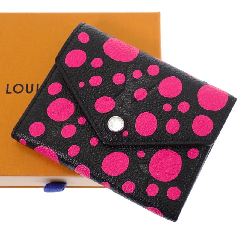 ルイヴィトン LOUIS VUITTON ポルトフォイユ・ヴィクトリーヌ 草間彌生 M81956 二つ折り財布 モノグラムアンプラント ブラック ピンク シルバー金具 レディース【中古】【ABランク】