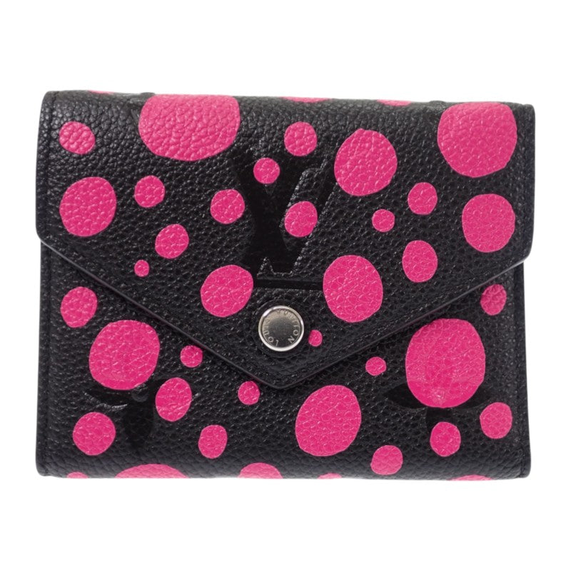 ルイヴィトン LOUIS VUITTON ポルトフォイユ・ヴィクトリーヌ 草間彌生 M81956 二つ折り財布 モノグラムアンプラント ブラック ピンク シルバー金具 レディース【中古】【ABランク】