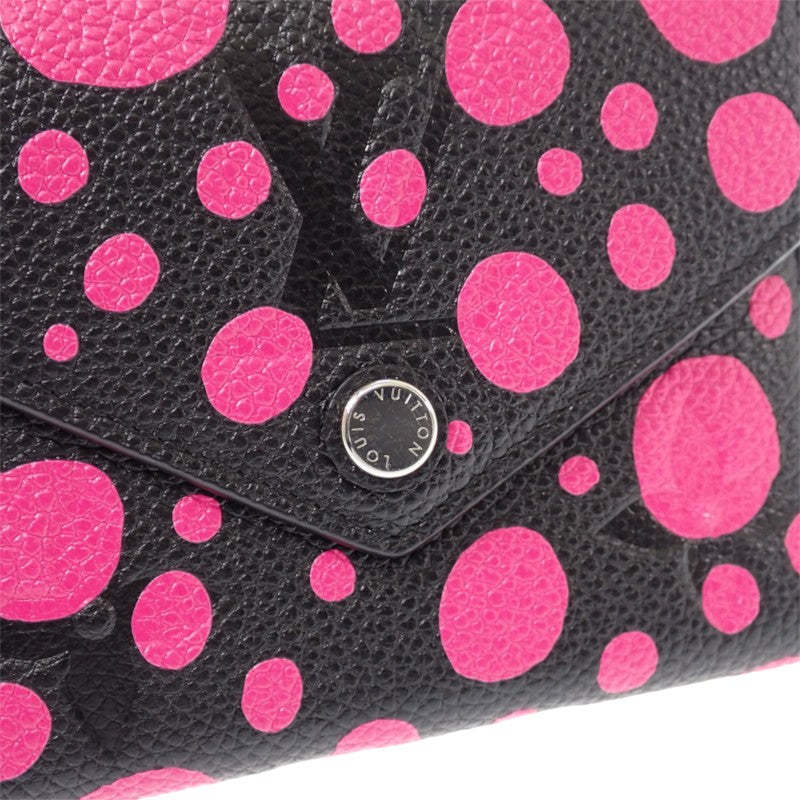 ルイヴィトン LOUIS VUITTON ポルトフォイユ・ヴィクトリーヌ 草間彌生 M81956 二つ折り財布 モノグラムアンプラント ブラック ピンク シルバー金具 レディース【中古】【ABランク】