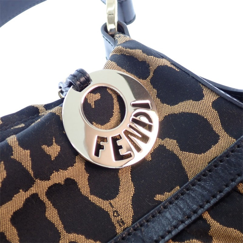 フェンディ FENDI レオパード柄 ワンショルダー 8BR448-GT6 ショルダーバッグ キャンバス レザー ブラウン ブラック ゴールド金具 レディース【中古】【ABランク】