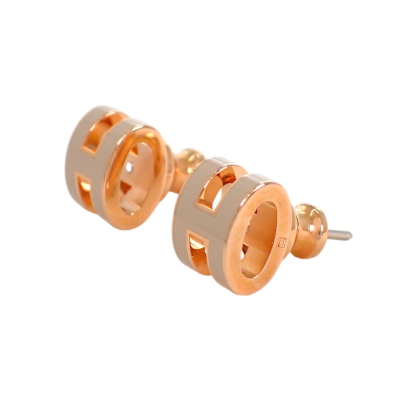エルメス HERMES ミニ ポップ H ピアス メタル ピンクゴールド グレージュ レディース【中古】【Aランク】
