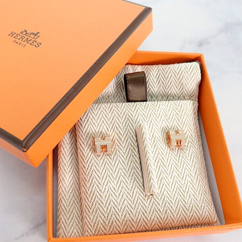 エルメス HERMES ミニ ポップ H ピアス メタル ピンクゴールド グレージュ レディース【中古】【Aランク】