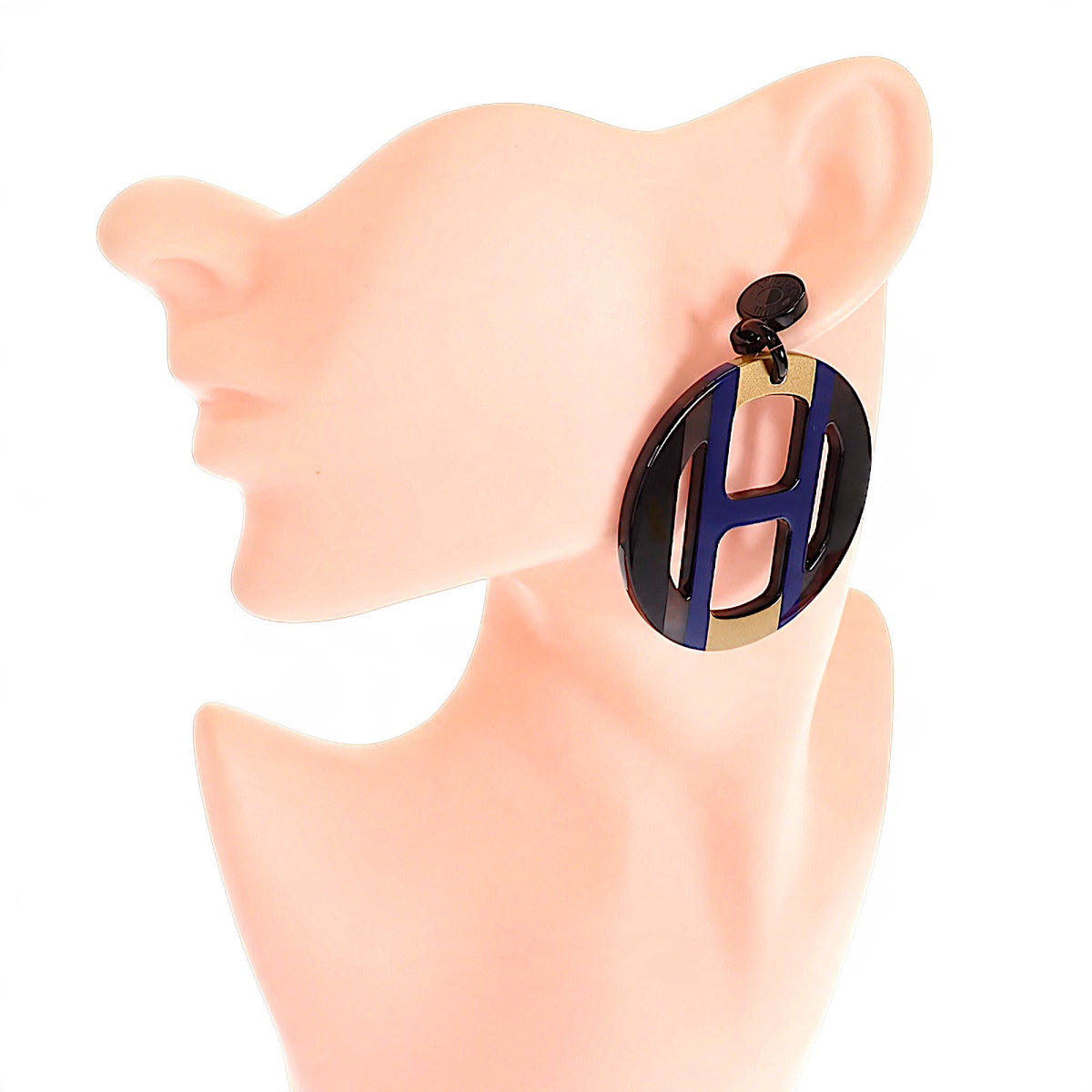 エルメス HERMES Hエキップ H057086FL25 ピアス バッファローホーン ブルー ブラウン レディース【中古】【Aランク】
