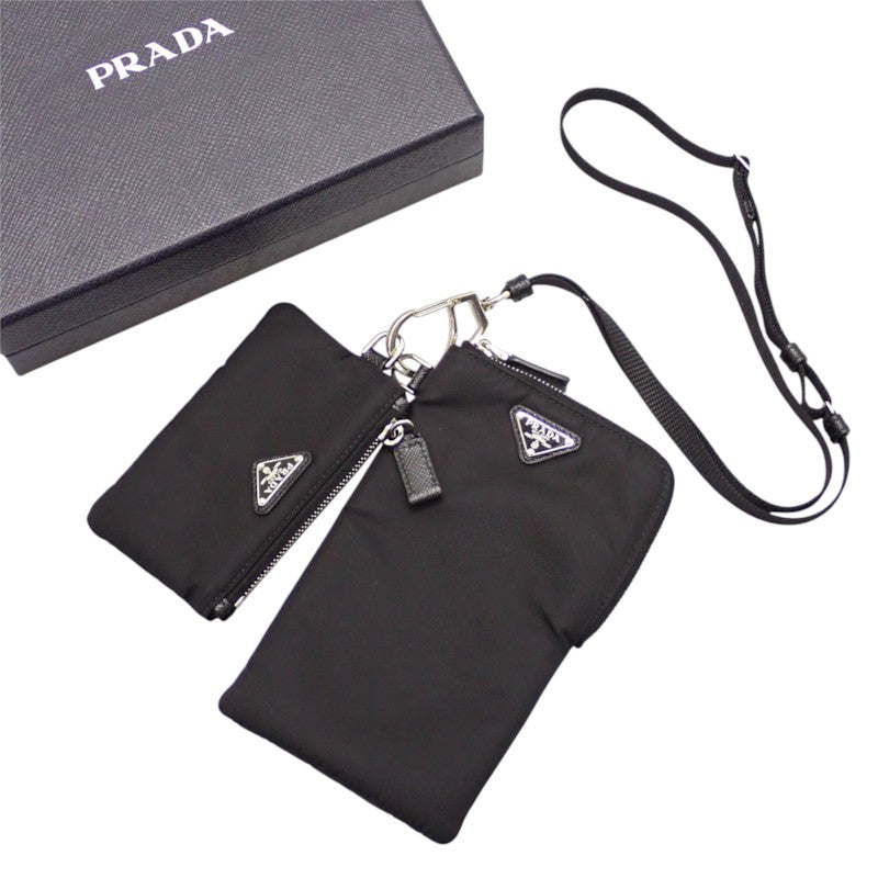 プラダ PRADA ストラップナイロンポーチ 2TT091_2DMI_F0002 ショルダーバッグ Re-Nylon ブラック シルバー金具 メンズ レディース【中古】【Aランク】
