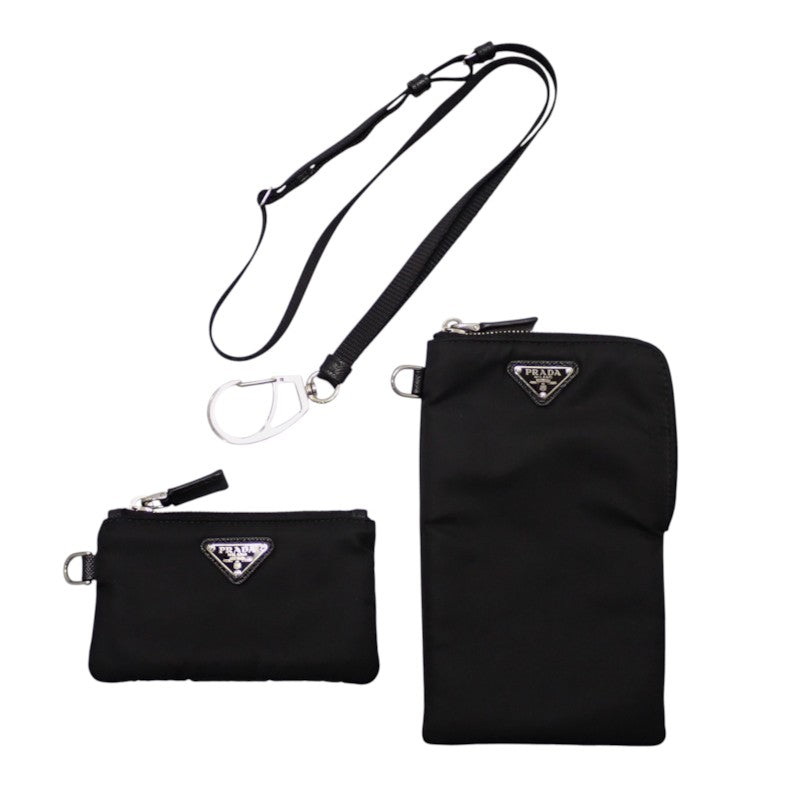 プラダ PRADA ストラップナイロンポーチ 2TT091_2DMI_F0002 ショルダーバッグ Re-Nylon ブラック シルバー金具 メンズ レディース【中古】【Aランク】