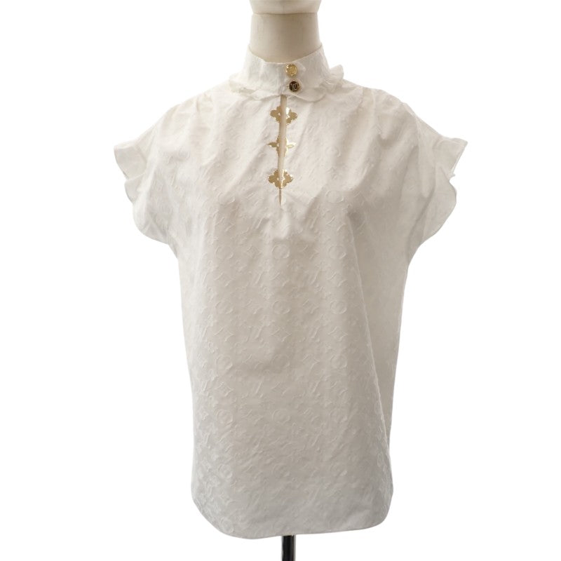 ルイヴィトン LOUIS VUITTON モノグラム フリル 34 1A5M04 ブラウス コットン ホワイト ゴールド金具 レディース【中古】【ABランク】