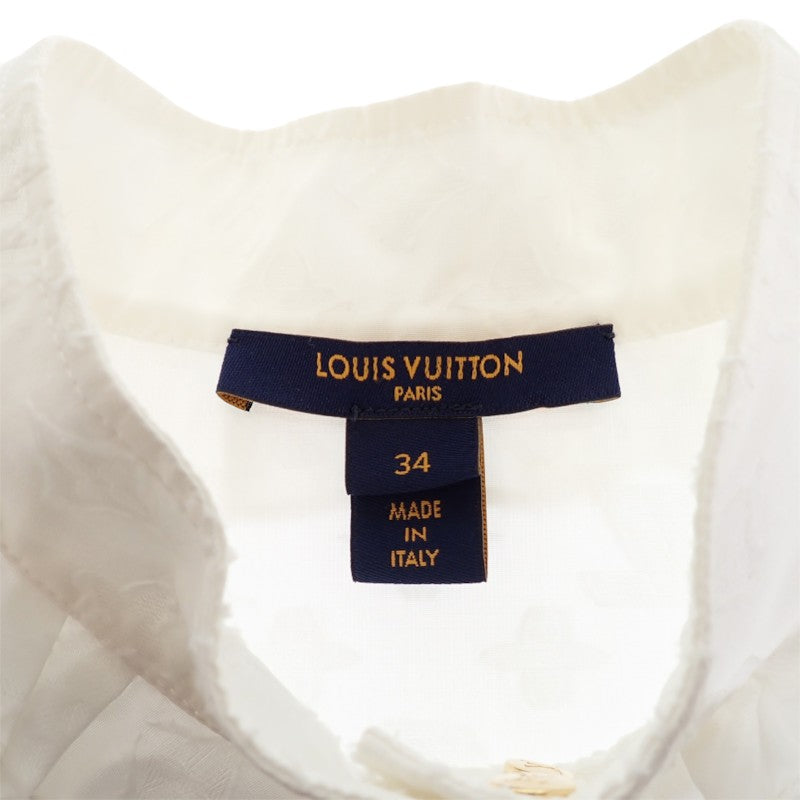 ルイヴィトン LOUIS VUITTON モノグラム フリル 34 1A5M04 ブラウス コットン ホワイト ゴールド金具 レディース【中古】【ABランク】