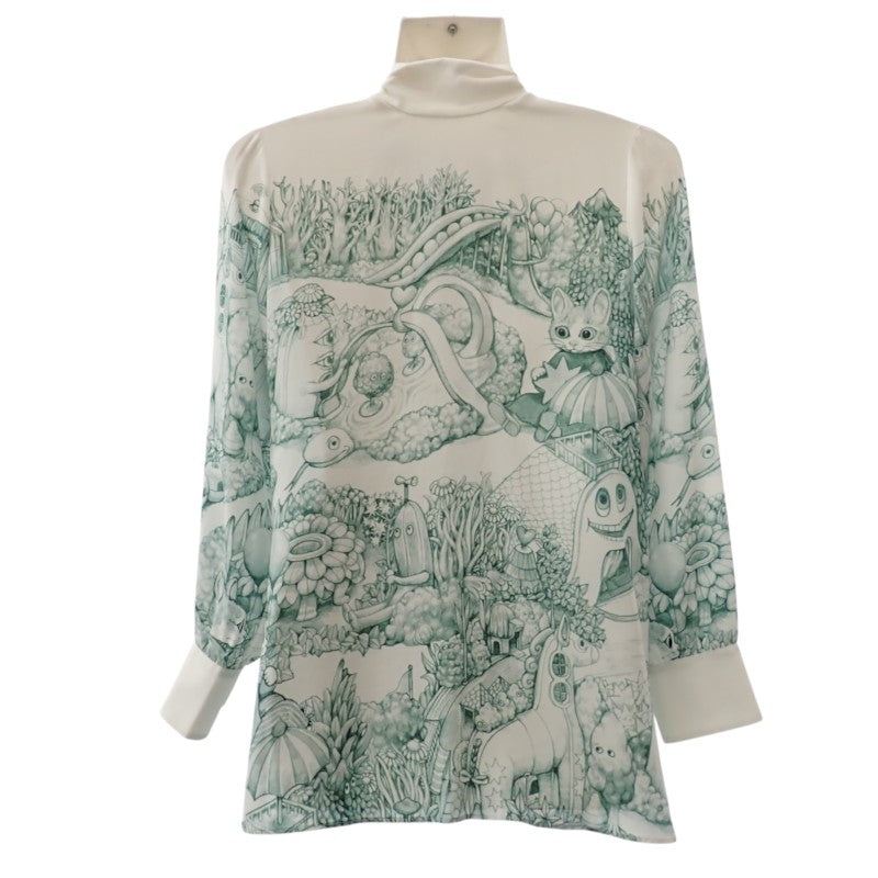 グッチ GUCCI ヒグチユウコ コラボ 魔法の森 日本限定 リボンタイ 38 863760ZAUTU4305 ブラウス シルク ホワイト グリーン レディース【中古】【ABランク】