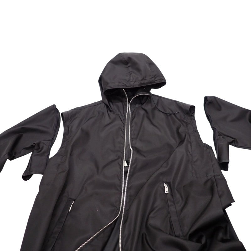 プラダ PRADA フーデッドロングコート 36 291829_S202_1WQ8 ナイロンジャケット Re-Nylon ブラック シルバー金具 レディース【中古】【ABランク】