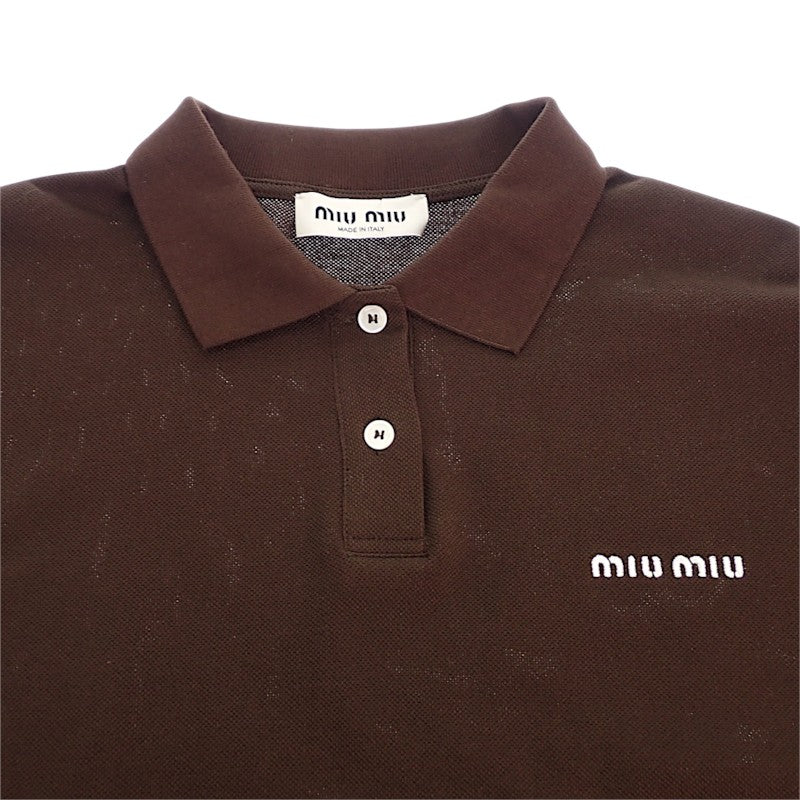 ミュウミュウ MIUMIU レイヤード コットンピケポロシャツ L MJL069 S000 15WH ポロシャツ コットン ブラウン レディース【中古】【Aランク】