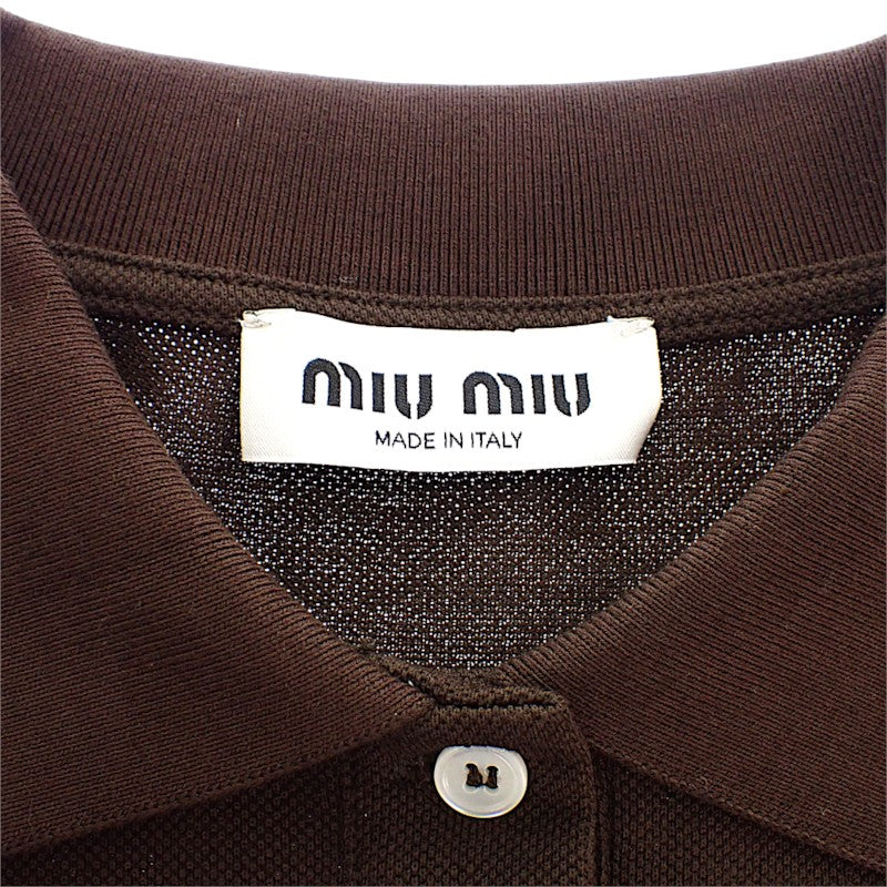 ミュウミュウ MIUMIU レイヤード コットンピケポロシャツ L MJL069 S000 15WH ポロシャツ コットン ブラウン レディース【中古】【Aランク】