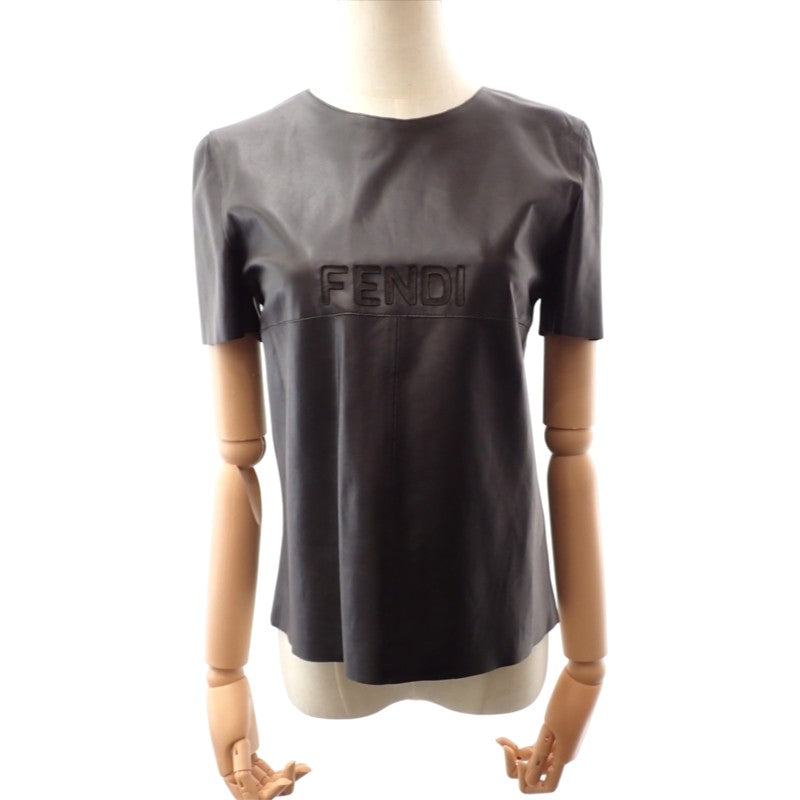フェンディ FENDI レザー ヴィンテージ 44 FD1022 半袖Ｔシャツ ラムスキン ブラック レディース【中古】【ABランク】