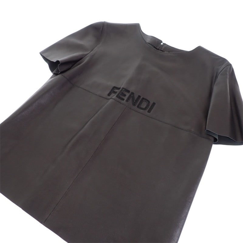 フェンディ FENDI レザー ヴィンテージ 44 FD1022 半袖Ｔシャツ ラムスキン ブラック レディース【中古】【ABランク】