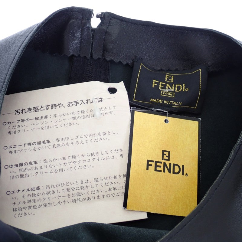 フェンディ FENDI レザー ヴィンテージ 44 FD1022 半袖Ｔシャツ ラムスキン ブラック レディース【中古】【ABランク】