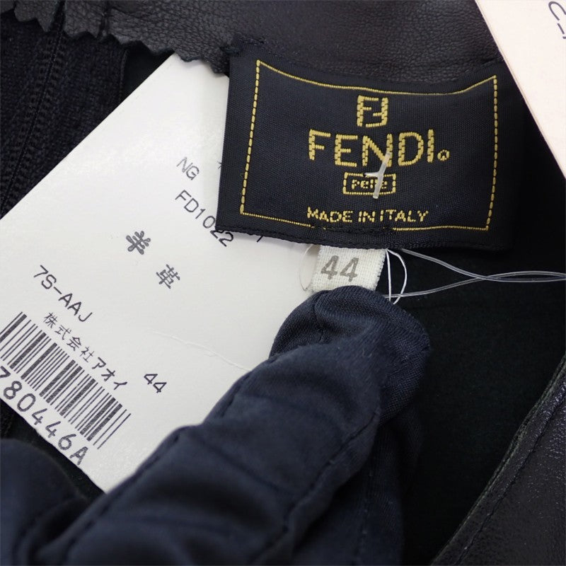フェンディ FENDI レザー ヴィンテージ 44 FD1022 半袖Ｔシャツ ラムスキン ブラック レディース【中古】【ABランク】