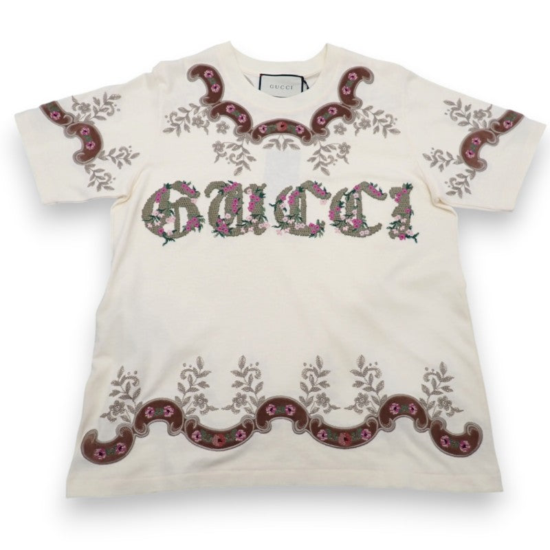 グッチ GUCCI フラワー刺繍 Ｔシャツ S 半袖Ｔシャツ コットン アイボリー レディース【中古】【Aランク】