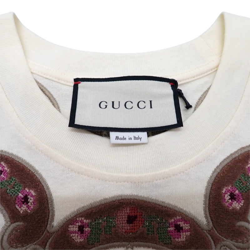 グッチ GUCCI フラワー刺繍 Ｔシャツ S 半袖Ｔシャツ コットン アイボリー レディース【中古】【Aランク】