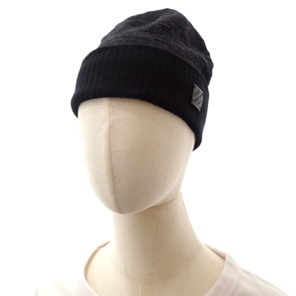 ルイヴィトン LOUIS VUITTON ビーニー ネオプティ ダミエ M77983 ニットキャップ ウール ブラック メンズ レディース【中古】【ABランク】