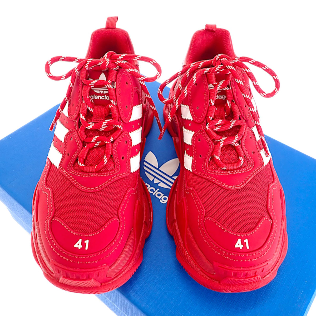 バレンシアガ BALENCIAGA アディダス adidas Triple S 712821 スニーカー レザー レッド メンズ【中古】【Aランク】