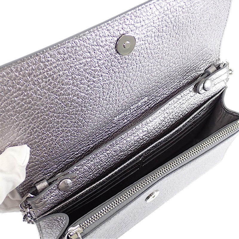 メゾンマルジェラ MAISON MARGIELA 4ステッチ チェーンウォレット SA3UI0008 P6749 二つ折り財布 カーフ シルバー レディース【中古】【Aランク】