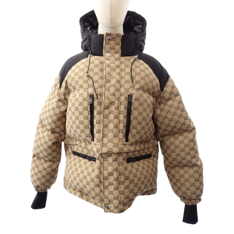グッチ GUCCI キャンバスボンバー 36 761698 ダウンジャケット GGキャンバス ベージュ ブラック レディース【中古】【Aランク】