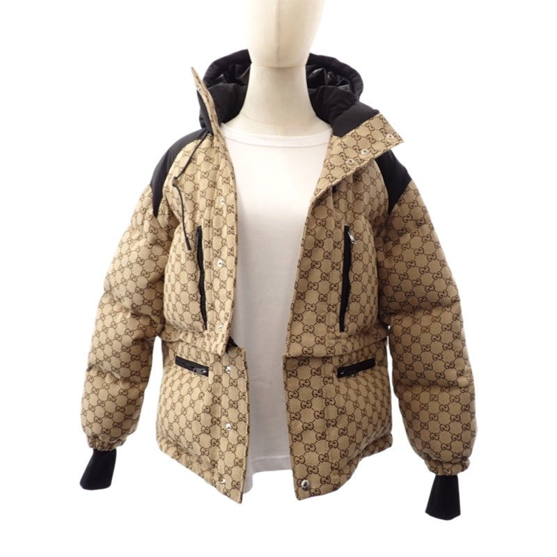 グッチ GUCCI キャンバスボンバー 36 761698 ダウンジャケット GGキャンバス ベージュ ブラック レディース【中古】【Aランク】