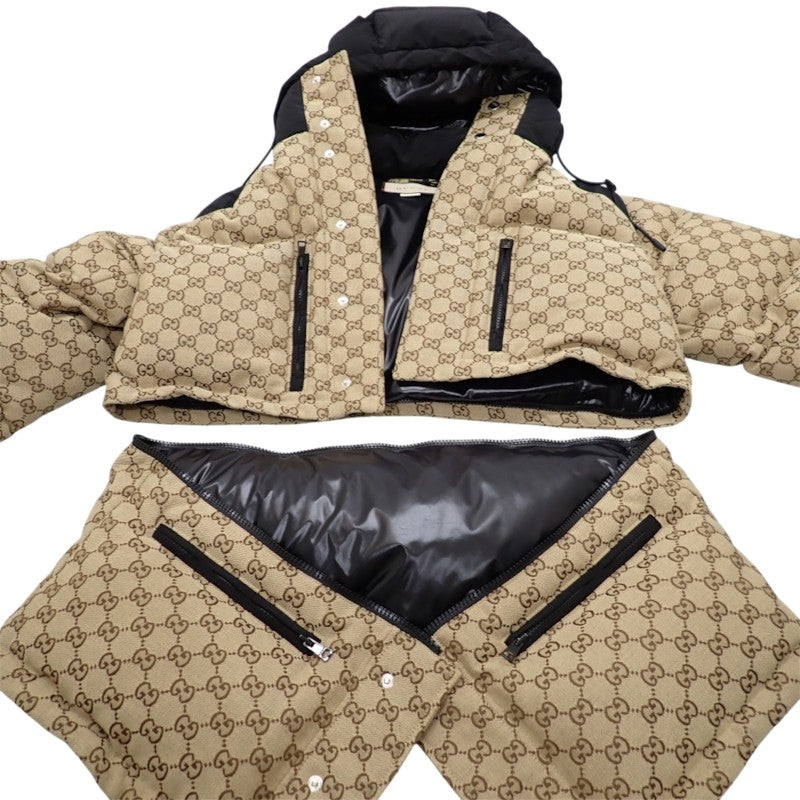 グッチ GUCCI キャンバスボンバー 36 761698 ダウンジャケット GGキャンバス ベージュ ブラック レディース【中古】【Aランク】
