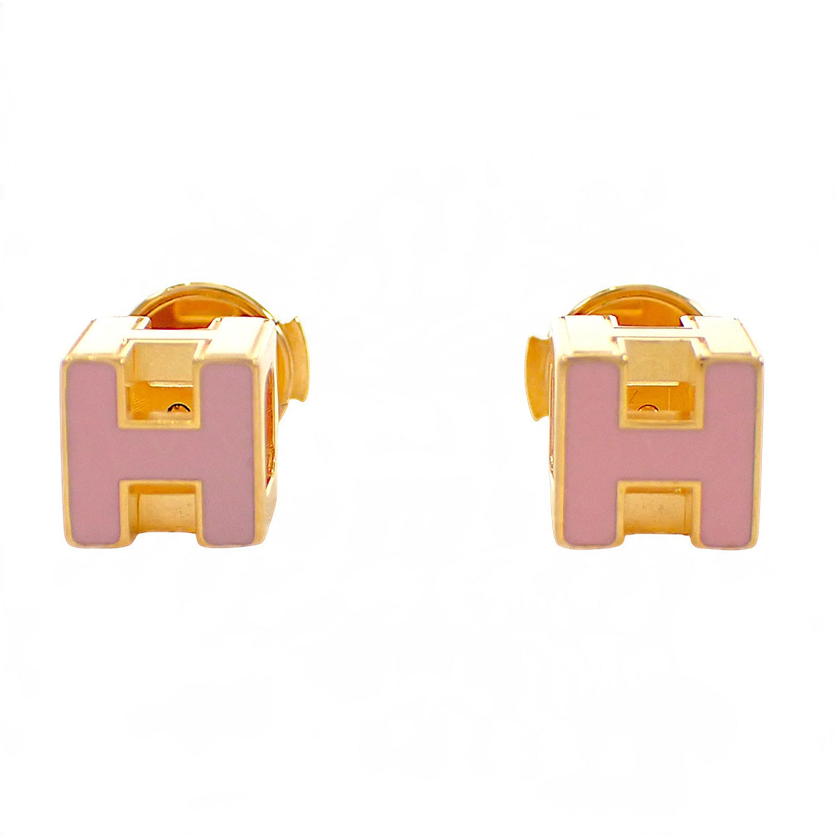 エルメス HERMES カージュドアッシュ Hキューブ ピアス メタル ピンク ゴールド金具 レディース【中古】【ABランク】