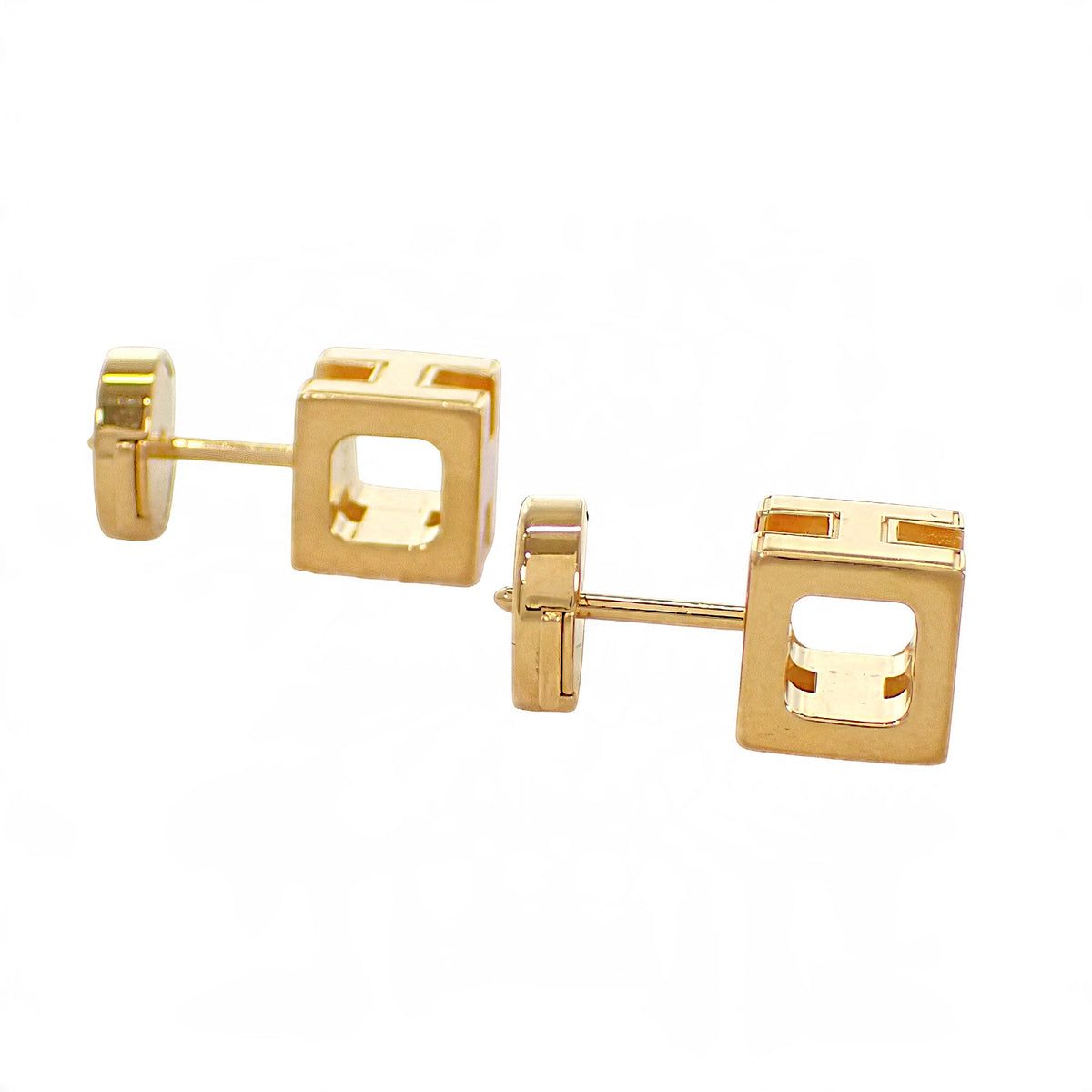エルメス HERMES カージュドアッシュ Hキューブ ピアス メタル ピンク ゴールド金具 レディース【中古】【ABランク】