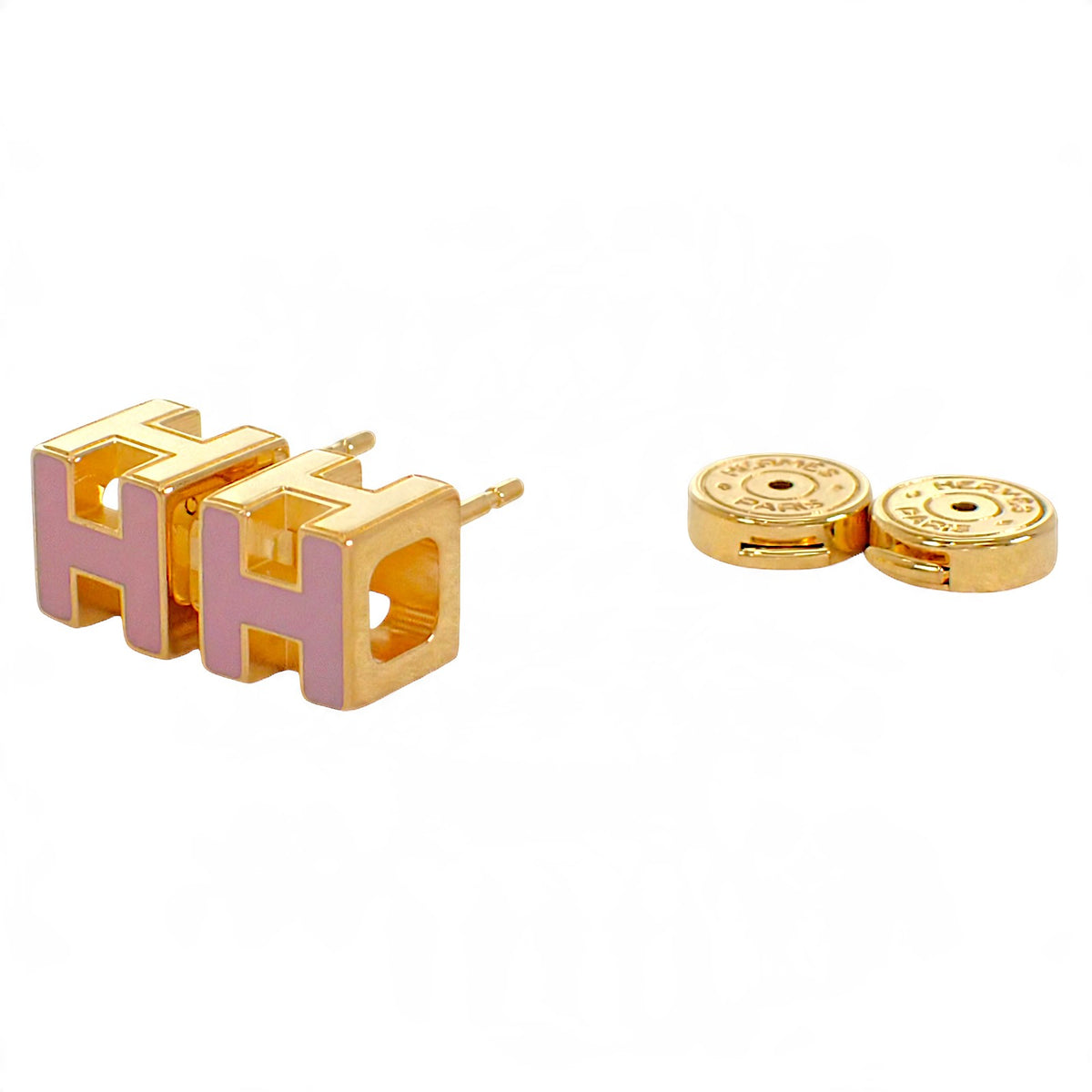 エルメス HERMES カージュドアッシュ Hキューブ ピアス メタル ピンク ゴールド金具 レディース【中古】【ABランク】