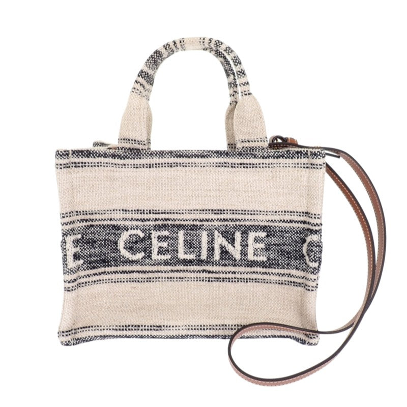 セリーヌ CELINE スモール カバ タイス ジャガード 199162ERP 2WAYバッグ ショルダーバッグ トートバッグ コットン カーフ ホワイト ネイビー ゴールド金具 レディース【中古】【Aランク】