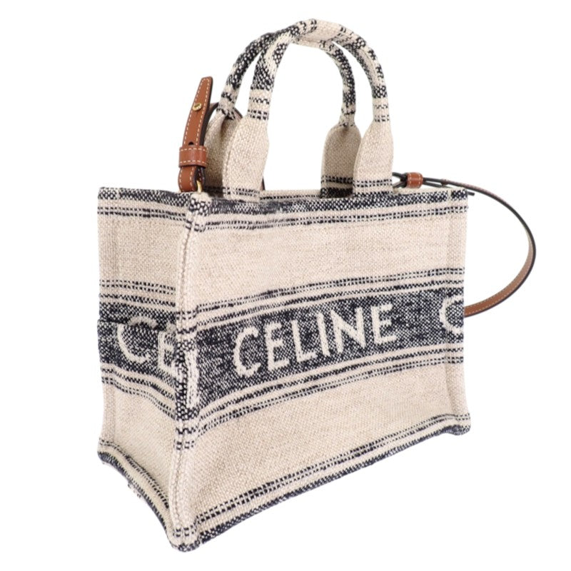 セリーヌ CELINE スモール カバ タイス ジャガード 199162ERP 2WAYバッグ ショルダーバッグ トートバッグ コットン カーフ ホワイト ネイビー ゴールド金具 レディース【中古】【Aランク】