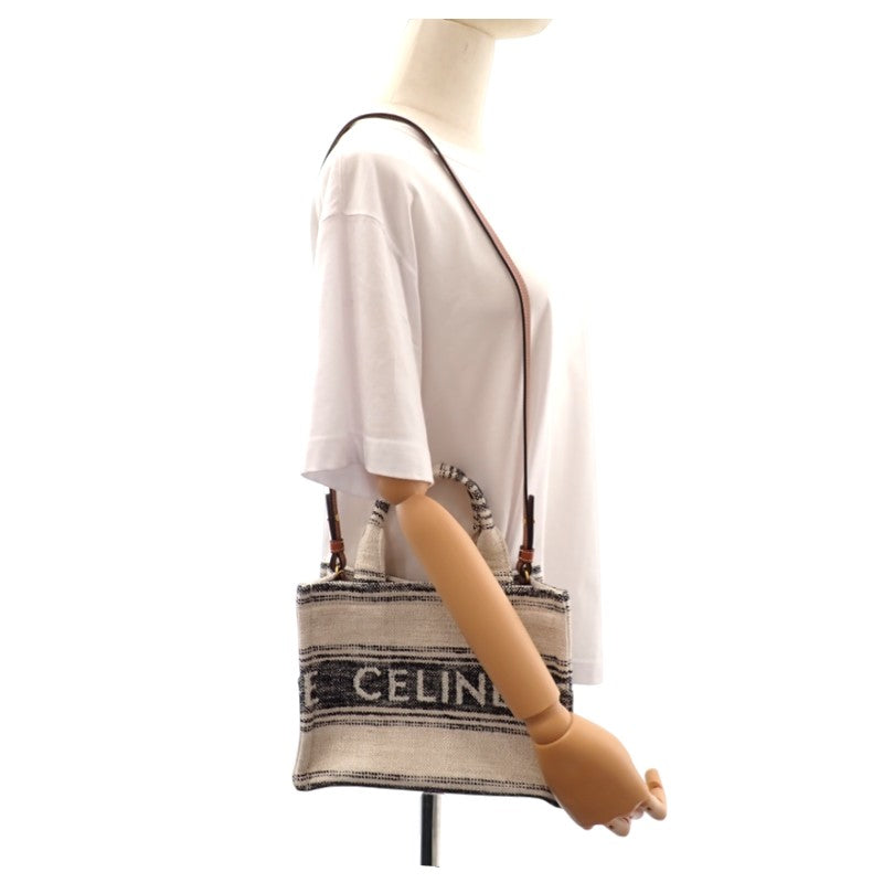 セリーヌ CELINE スモール カバ タイス ジャガード 199162ERP 2WAYバッグ ショルダーバッグ トートバッグ コットン カーフ ホワイト ネイビー ゴールド金具 レディース【中古】【Aランク】