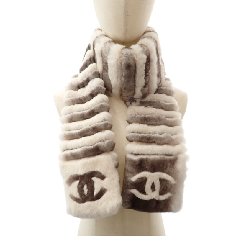 シャネル CHANEL オリラグファー マフラー カシミヤ ホワイト アイボリー レディース【中古】【Aランク】