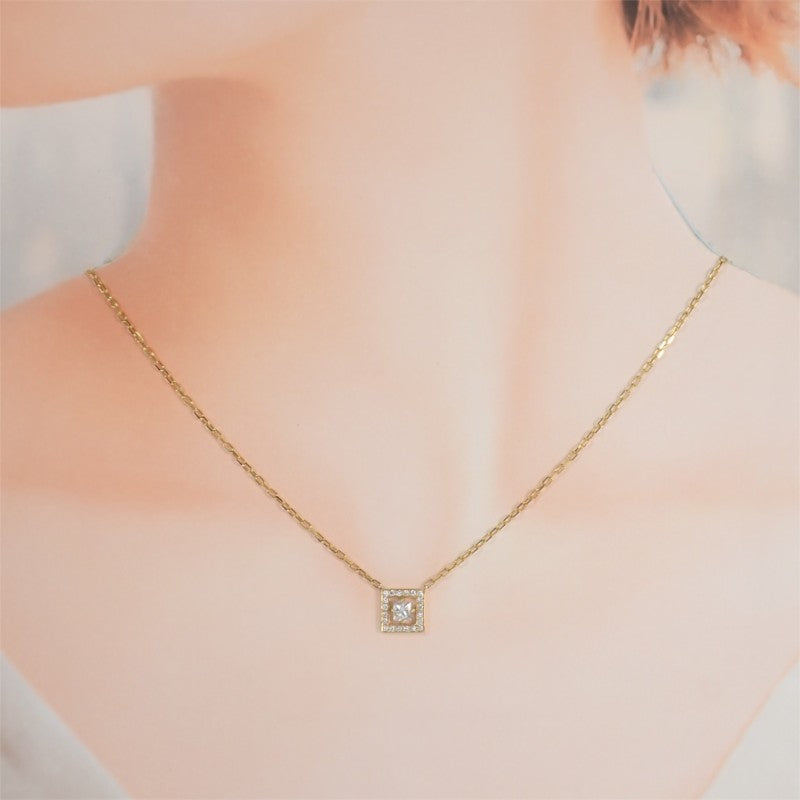 ブシュロン Boucheron アバ スクエア ダイヤ ネックレス K18イエローゴールド 18金 ダイヤモンド レディース【中古】【Aランク】
