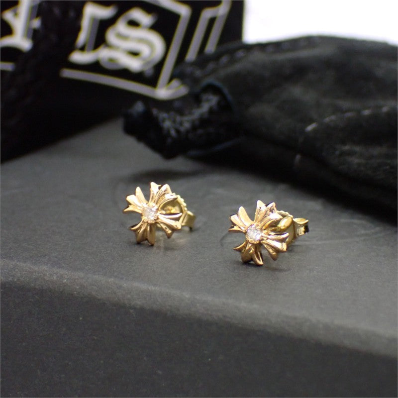 クロムハーツ CHROME HEARTS CHプラススタッド ピアス K22イエローゴールド ダイヤモンド メンズ レディース【中古】【Aランク】